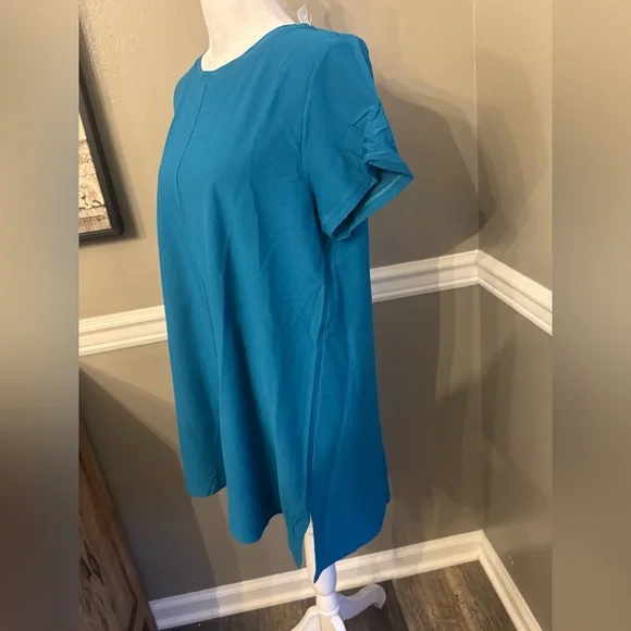 $228 NWT Eileen Fisher Jewel Crew Neck Tunic short sleeve top Blue Large - Picture 3 of 6